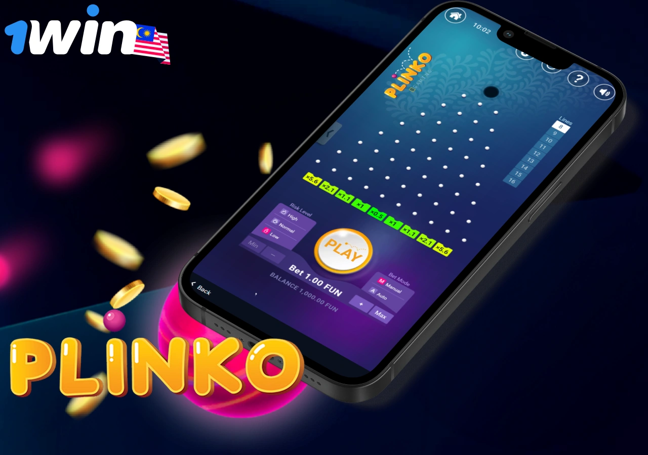 Mobile interface of 1Win Plinko app showing gameplay options for players