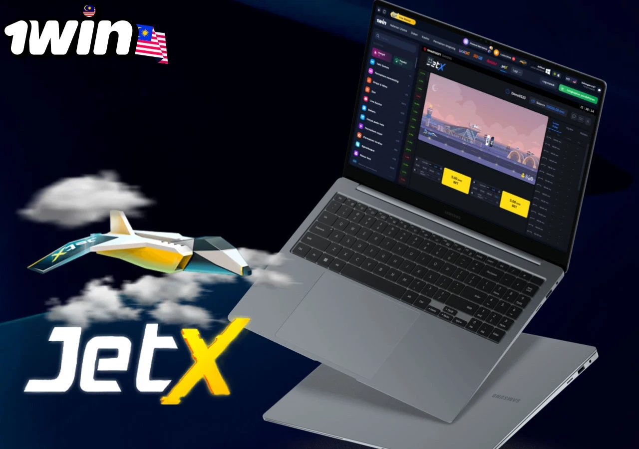 JetX gameplay interface on 1win with polygonal aircraft