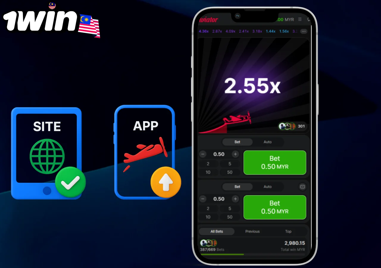 Mobile site versus mobile app for playing Aviator compared with icons and gameplay shown on screen
